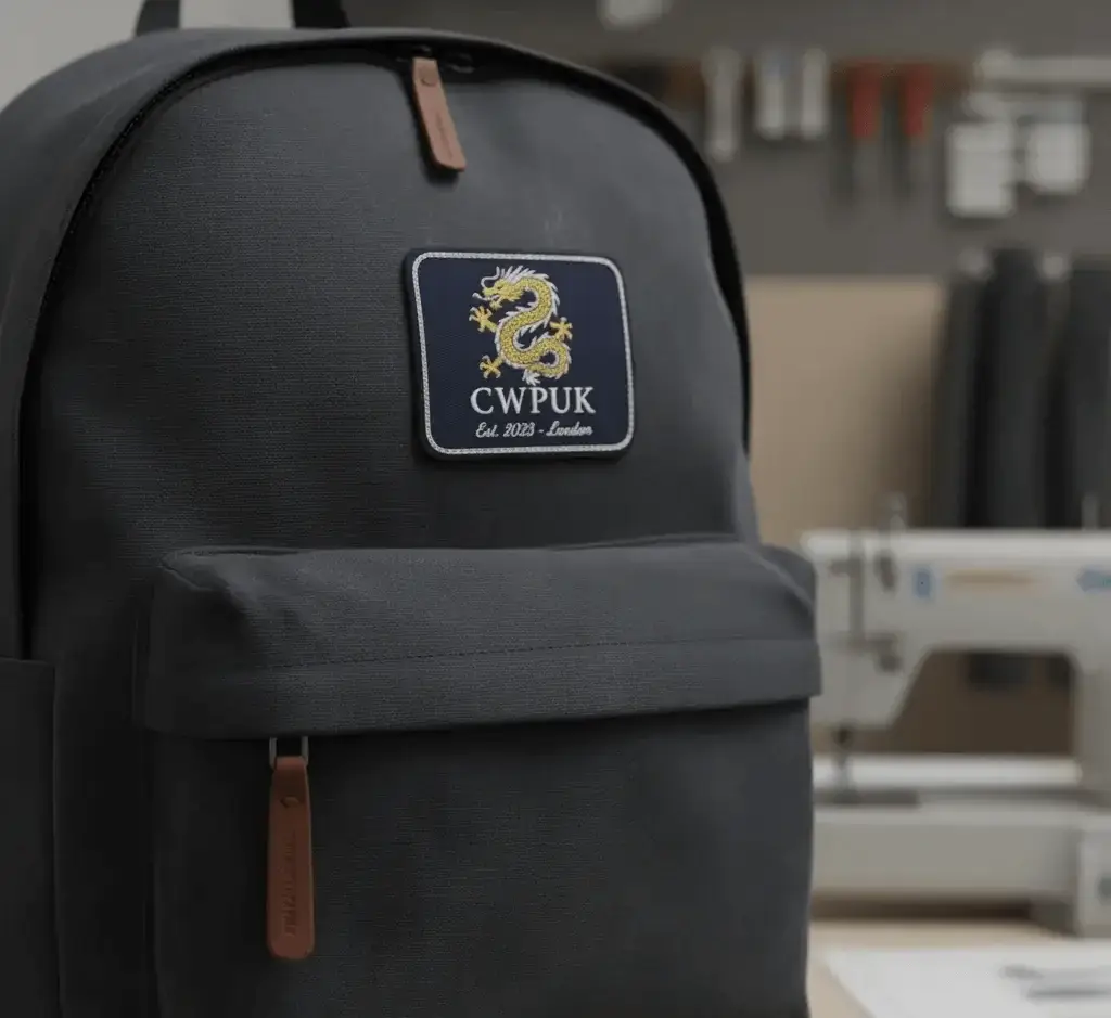 Woven patches on backpacks